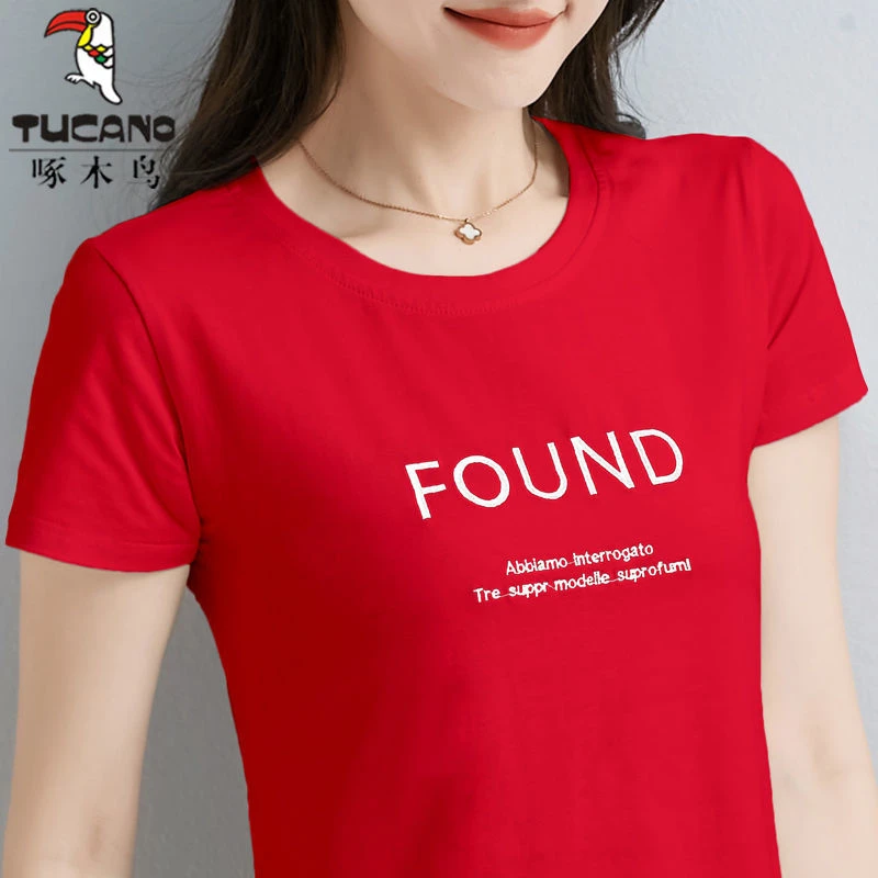 啄木鸟纯棉短袖t恤女2024夏季新款英伦风修身百搭体恤衫上衣ins潮