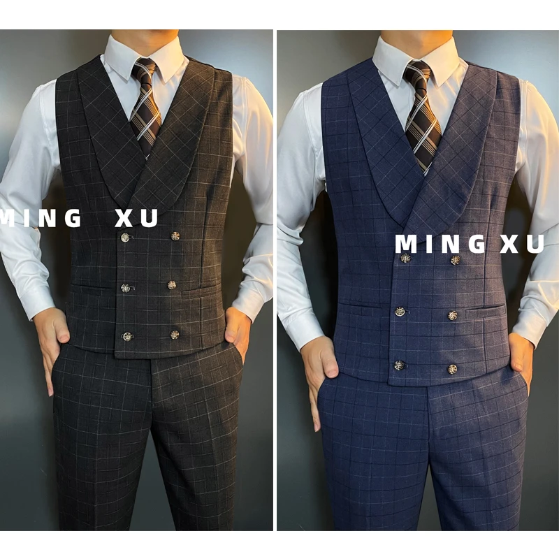 2025年春秋面料升级款马甲套装结婚伴郎礼服马甲套男士发型师帅气