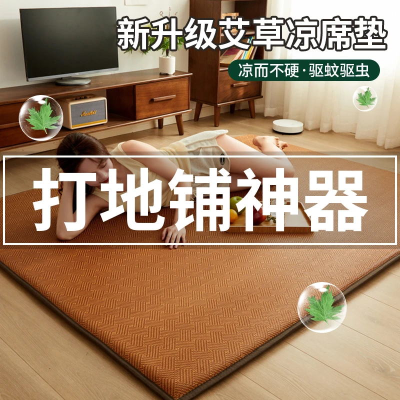 夏季凉席地垫打地铺榻榻米冰藤席午睡垫宿舍家用冰丝竹席可折叠款