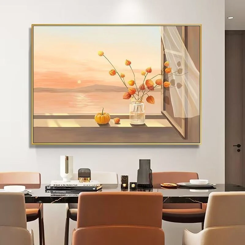 北欧原木风餐厅装饰画现代简约客厅饭厅餐桌壁画温馨挂画