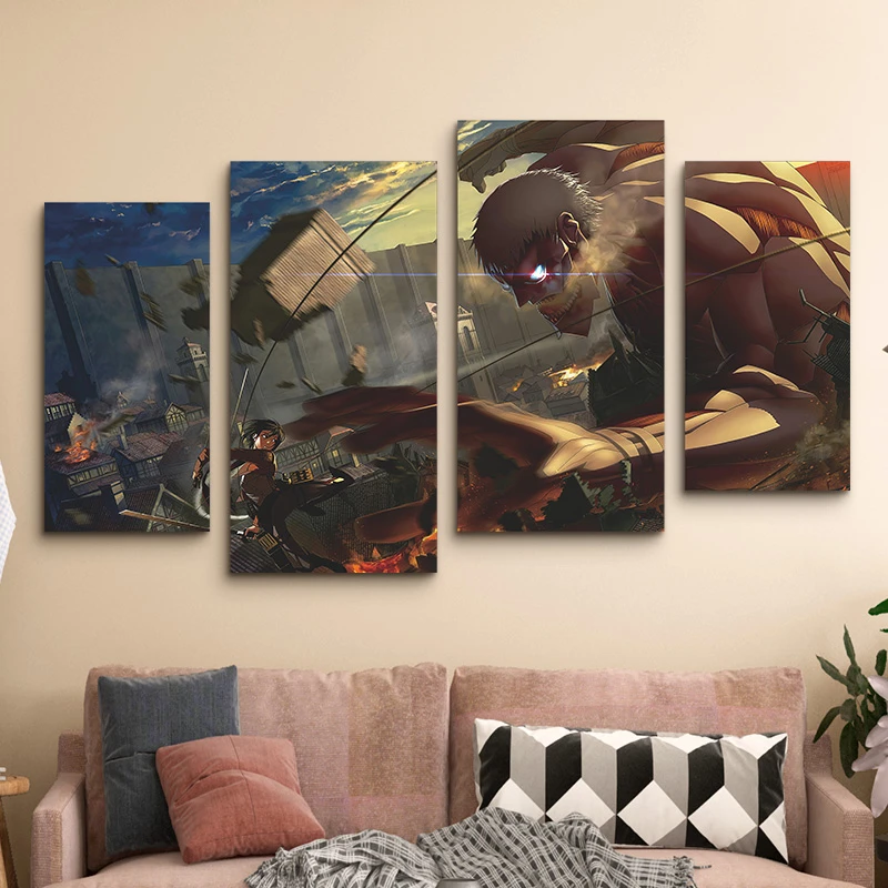 进击的巨人挂画艾伦三笠海报客厅装饰画卡通动漫卧室床头墙面壁画