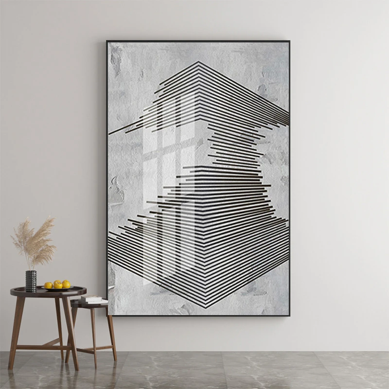 高级灰线条入户玄关装饰画极简走廊壁画轻奢客厅沙发背景墙面挂画
