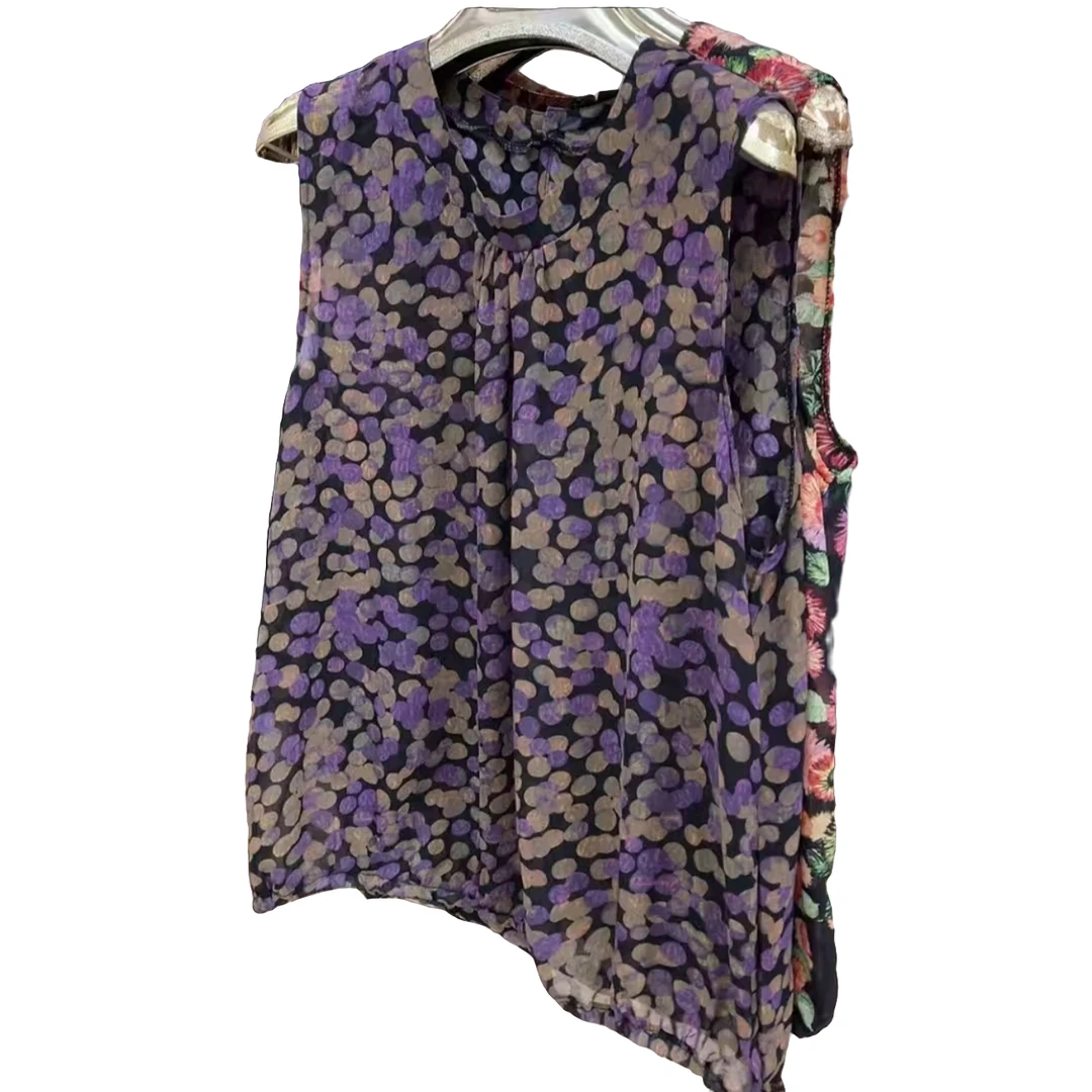 2729---时尚花色百搭圆领夏季长款显瘦气质砍袖背心