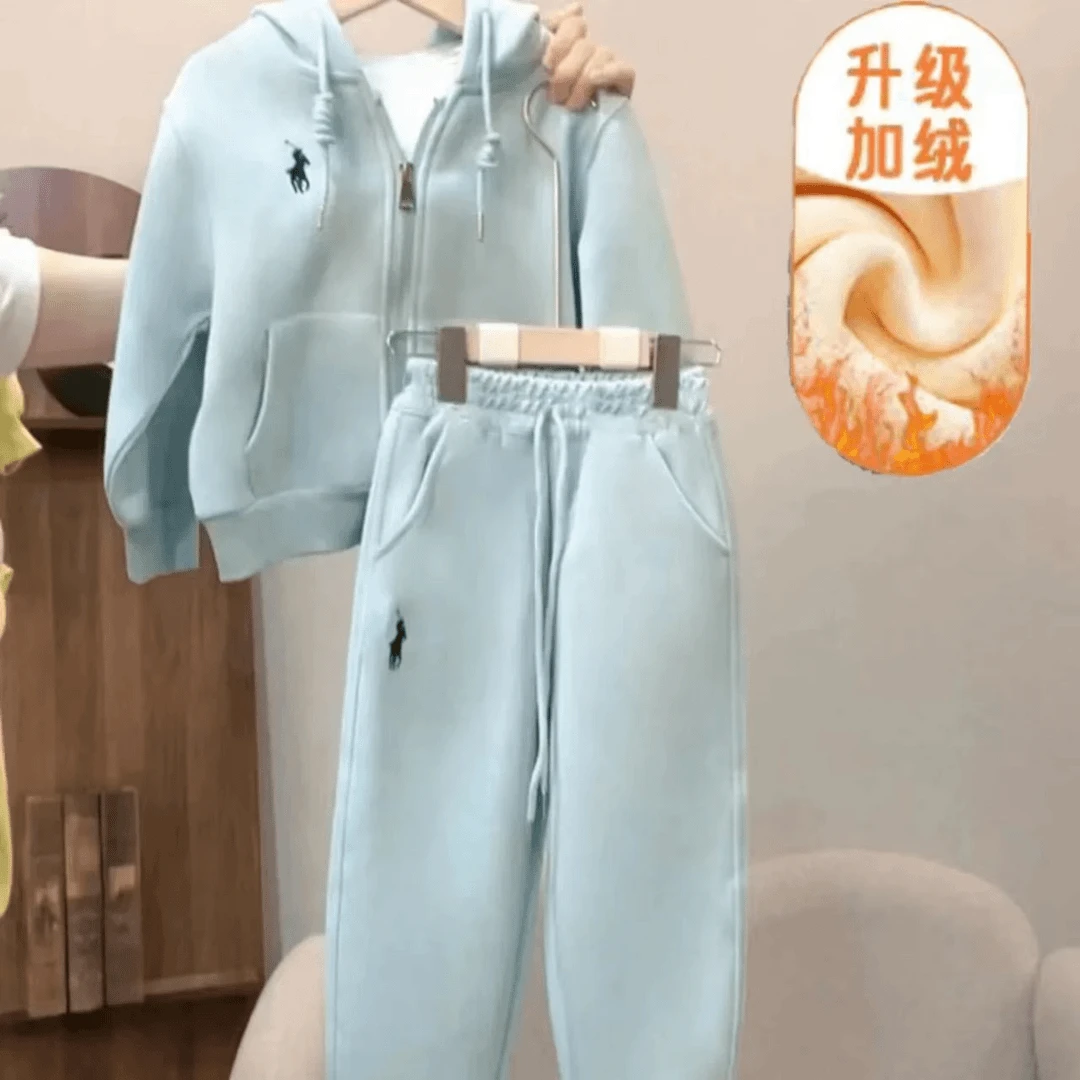 加绒/不加绒儿童加绒套装2024新款韩版宝宝洋气运动休闲连帽外套