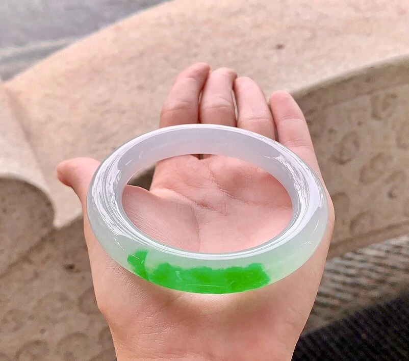 缅甸天然A货翡翠 冰一段正色圆条手镯 圈口57.8mm