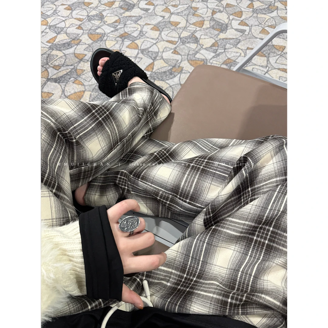 MMUIICHAN 榛果拿铁 奶咖色橡筋腰宽松直筒阔腿百搭慵懒休闲裤