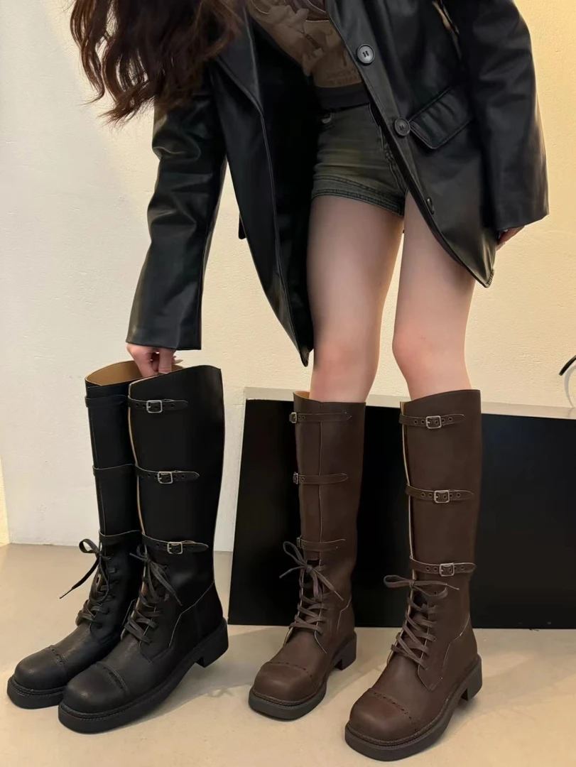 1939-1时装爆款长靴舒适高筒骑士靴皮带扣套筒秋冬百搭新款