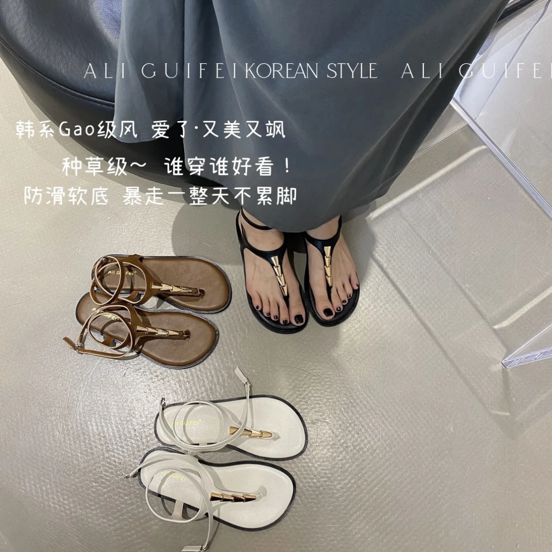 A852-1鱼骨夹趾平底罗马凉鞋女夏季时尚百搭新款仙女风百搭款
