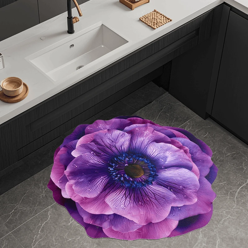 3D牡丹花卉立体吸水垫硅藻泥卫生间浴室沥水防滑地垫