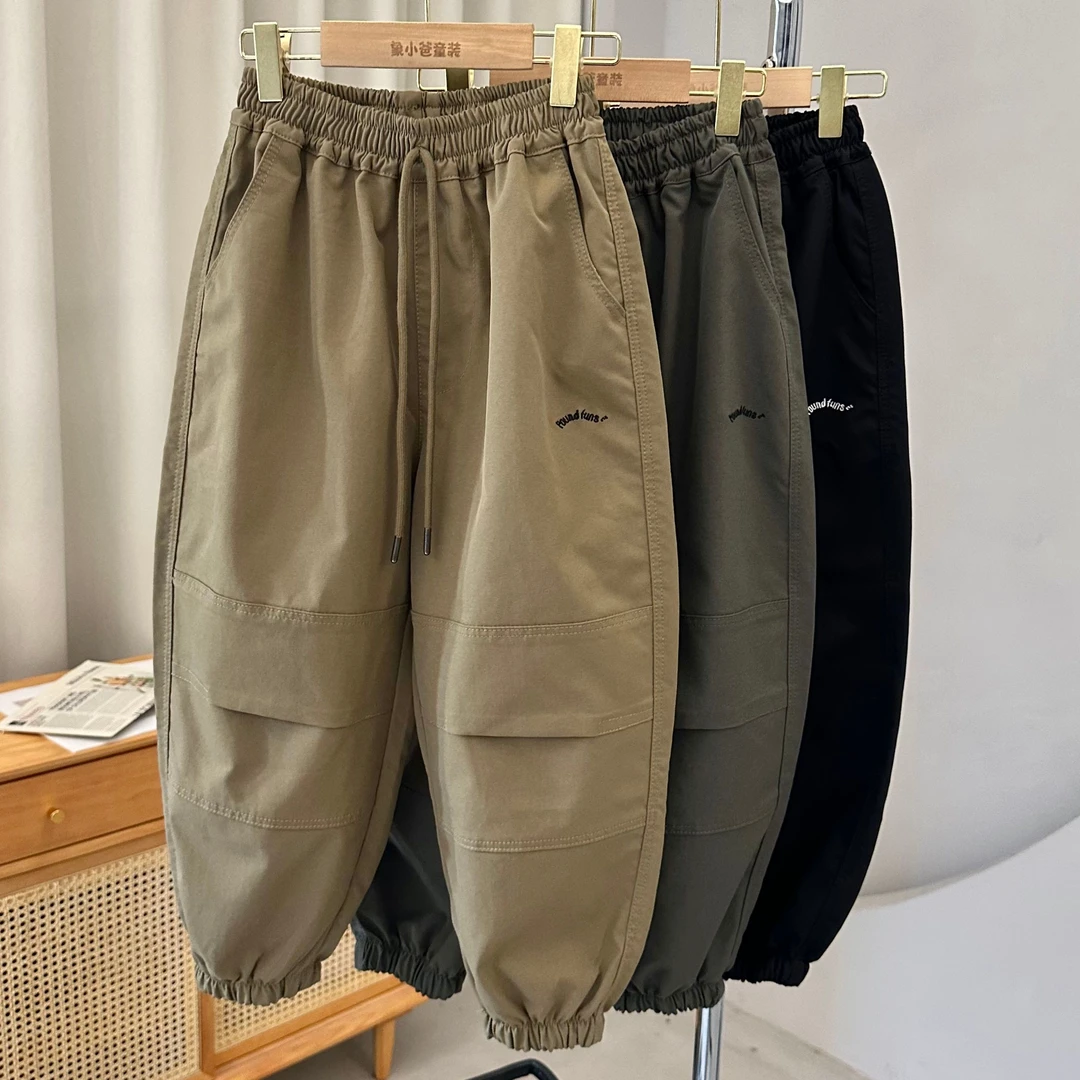 象小爸男童腰绳裤子儿童休闲裤春秋24新款休闲字母刺绣长裤宽松裤