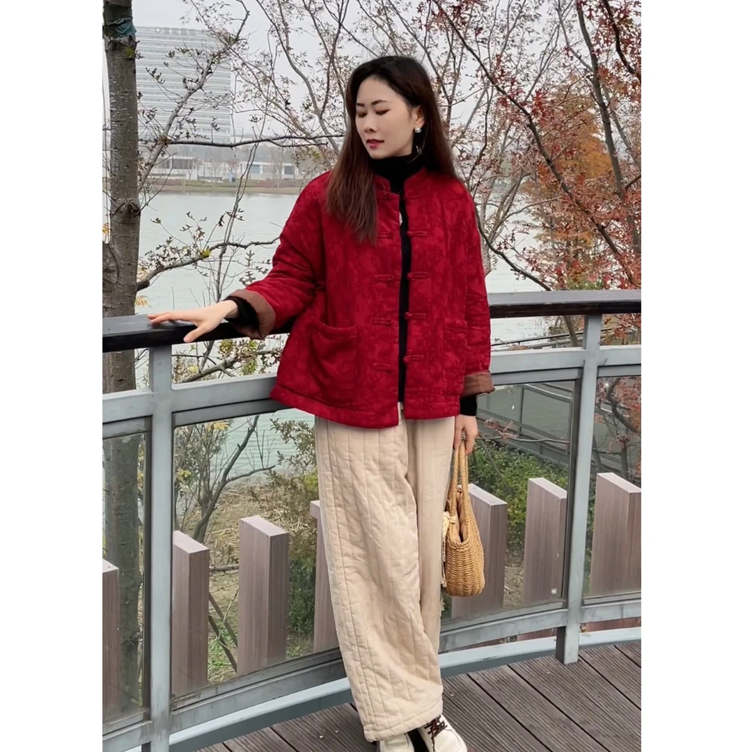 【花汐语】新年战袍 亚麻红色棉服 高端系列  精致女人 颜色很正