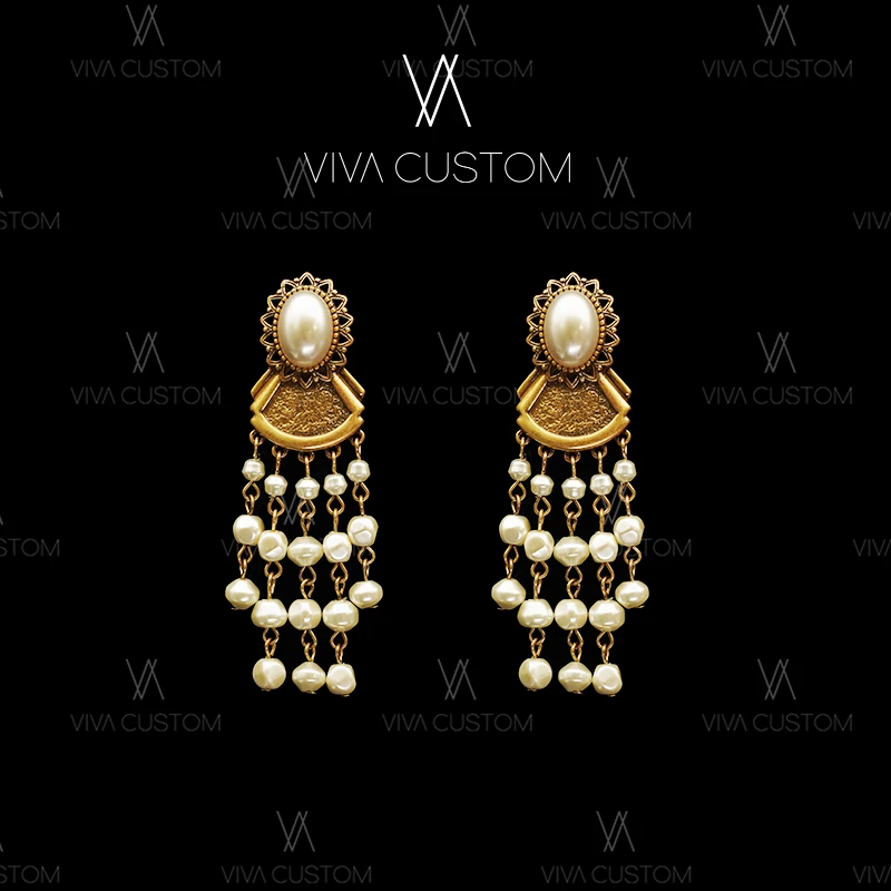 合金仿珍珠耳饰 （精工系列）复古巴洛克风流苏耳夹