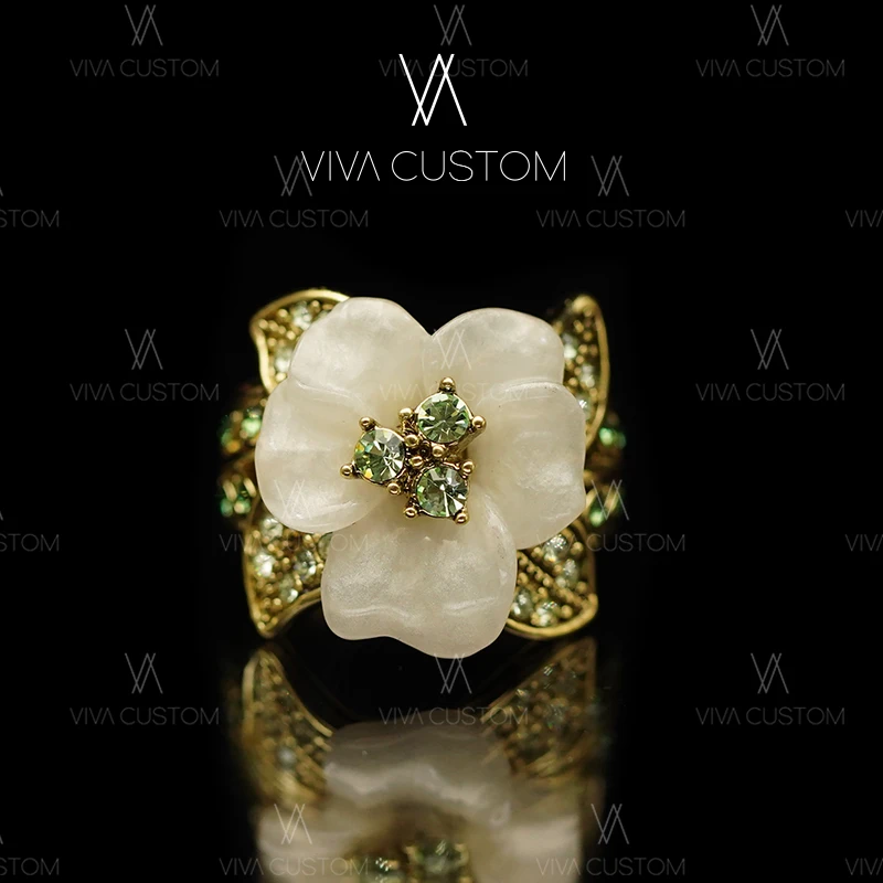 合金合成锆石戒指 （HD系列）立体白玉兰戒指