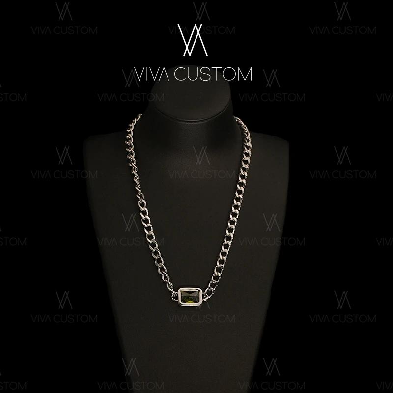 合金合成锆石项链 （小众设计系列）轻奢质感矩形方糖项链-