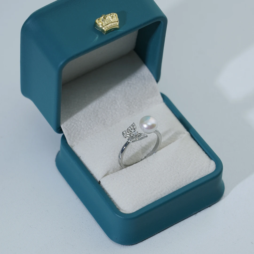 7-8mm D35多样性发其一天然淡水无核珍珠戒指开口戒(不带证书)