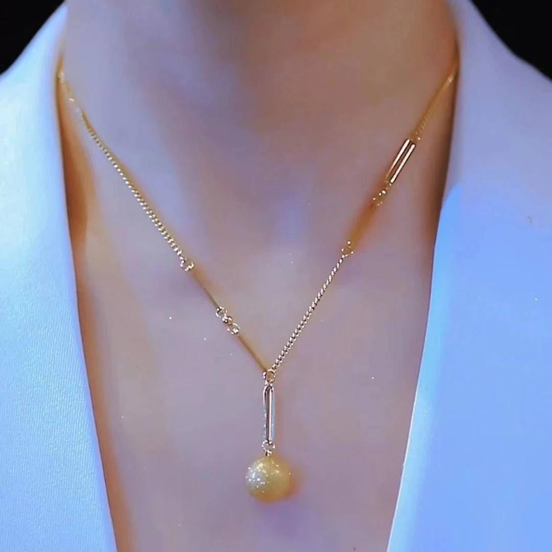 钛钢合成锆石项链 时尚百搭流苏小球球项链个性气质时髦项链