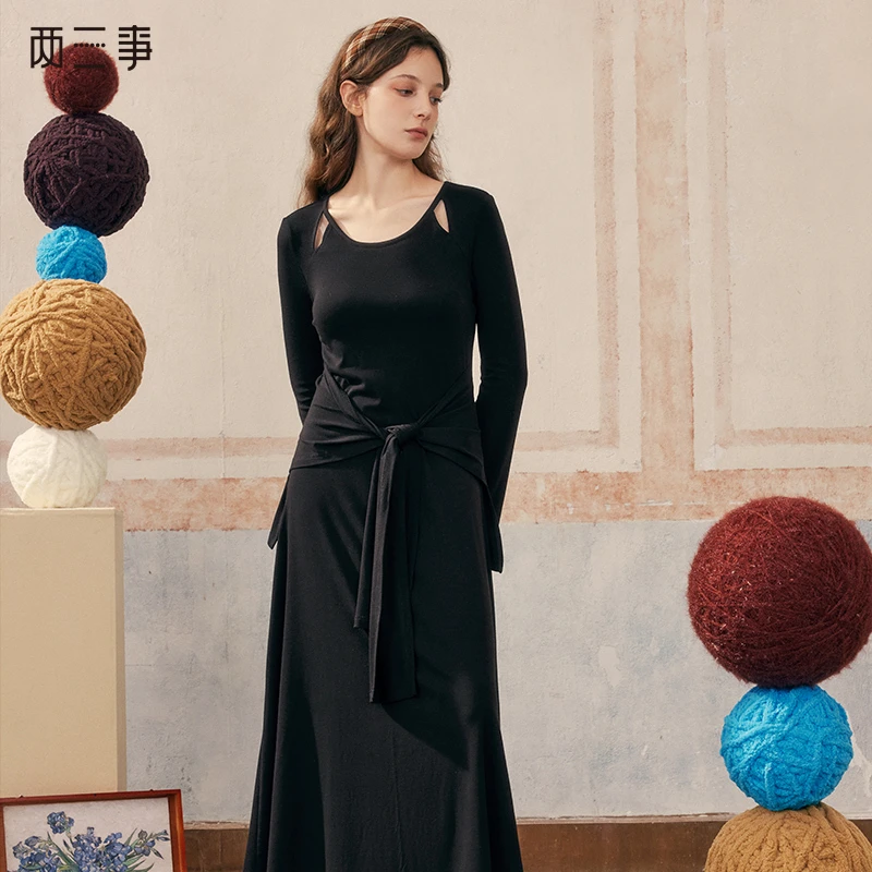 【两三事】 月色玫瑰 气质绣花袖口绑带假两件连衣裙S24QLY298