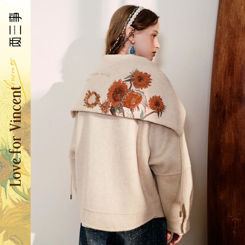 【夏夏专属】两三事 梵高文艺向阳微光绣花海军领毛呢外套S24QMN490