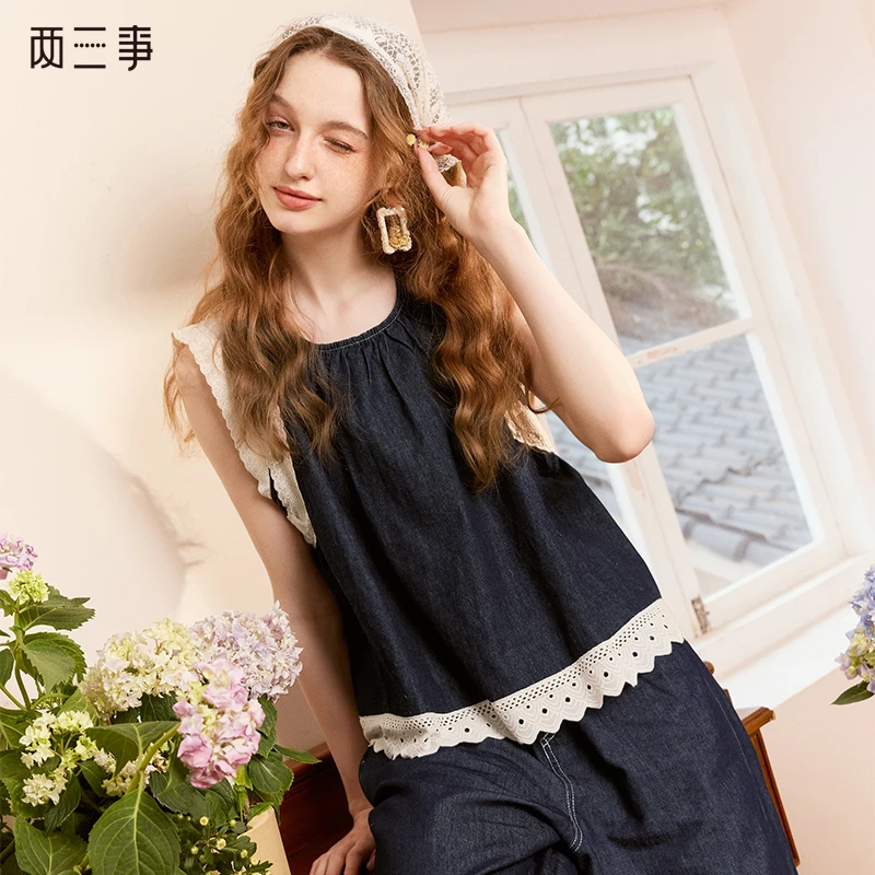 【黄蓉专属】宇宙传讯 早秋蕾丝边牛仔短款背心女小说S24XB779