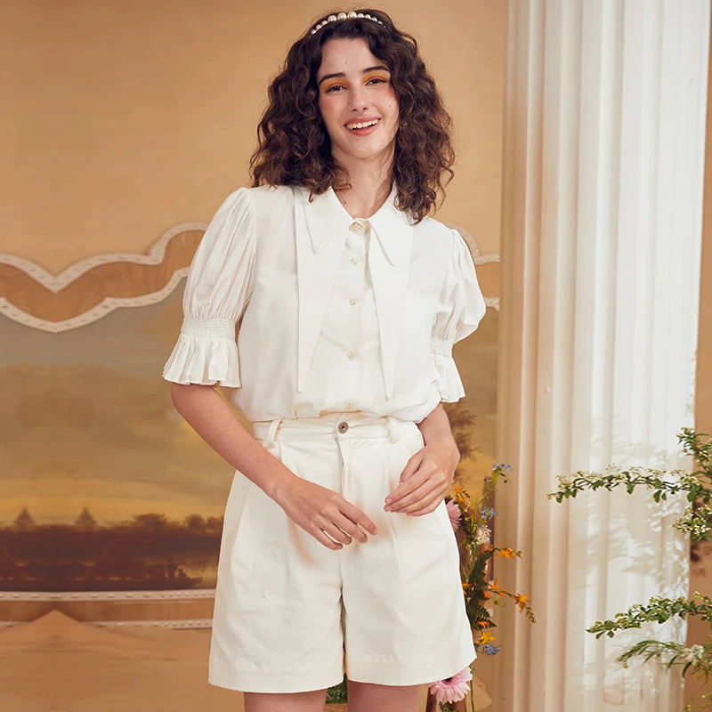 两三事梦铃 双层领泡泡袖设计感衬衫S22XC038