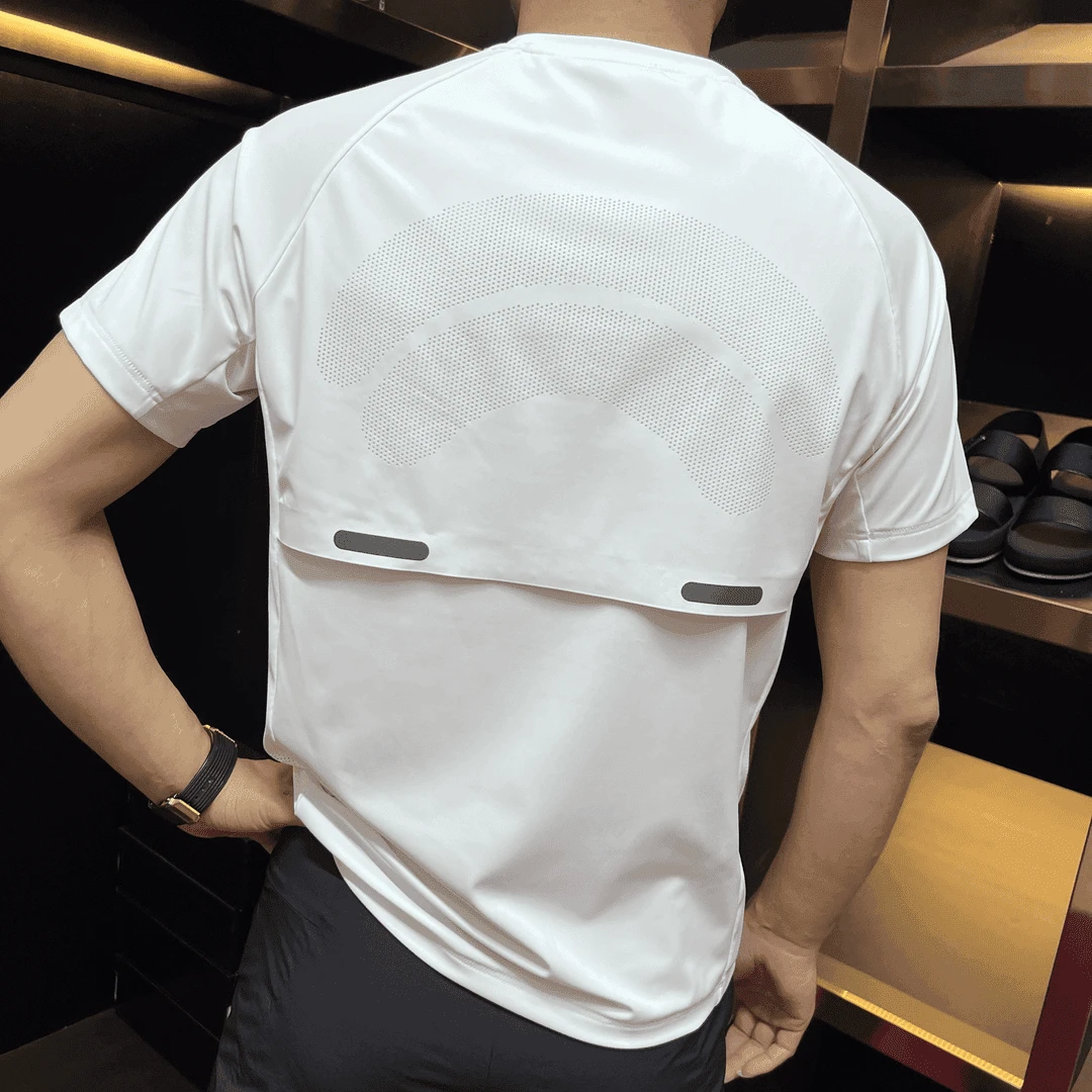 夏季新款男士时尚休闲短袖冰感烧花薄款透气速干爆版运动显瘦T恤