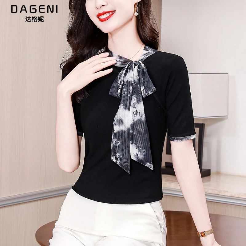 蝴蝶结飘带设计感上衣2024夏季新款短袖T恤女法式高级感洋气小衫