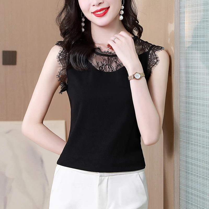 达格妮蕾丝拼接吊带背心女夏季新款西装内搭修身显瘦外穿无袖小衫