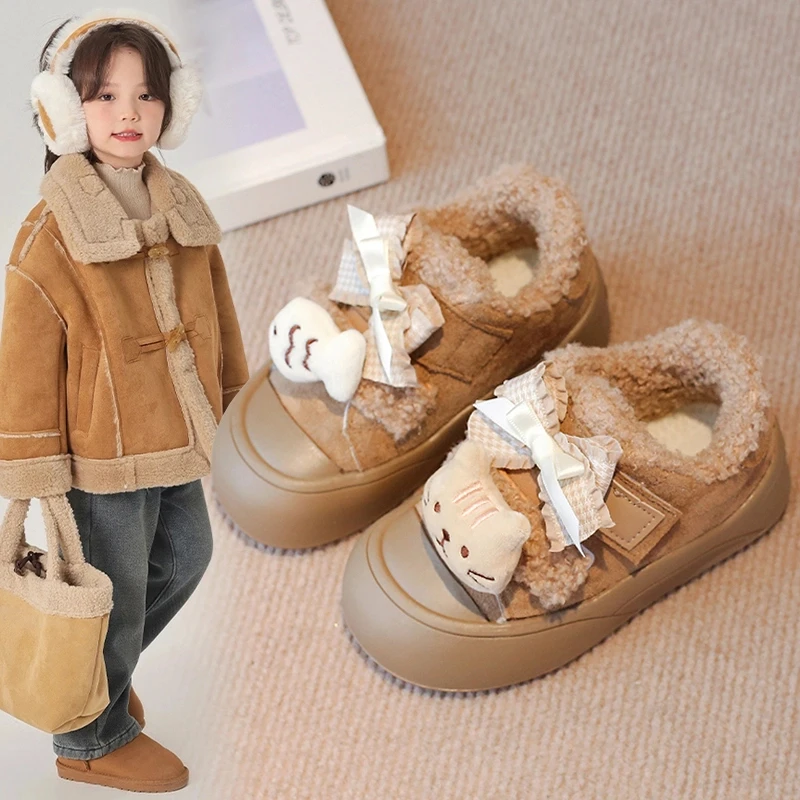 ABC女童棉鞋2024冬季新款儿童加绒加厚毛毛鞋女宝洋气卡通保暖鞋