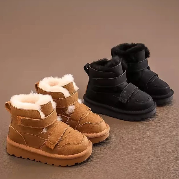 皮毛一体儿童雪地靴加绒加厚男童大棉鞋2023年新款冬鞋女童雪地棉