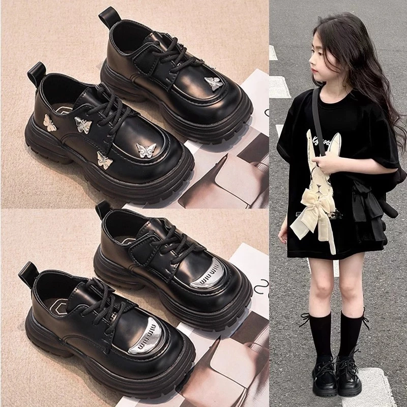 ABC女童 小皮鞋2024秋季新款英伦风小学生皮鞋洋气黑色软底演出鞋