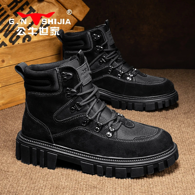 公牛世家男鞋2025新款马丁靴男款靴子男工装靴军旅靴男士秋季高帮
