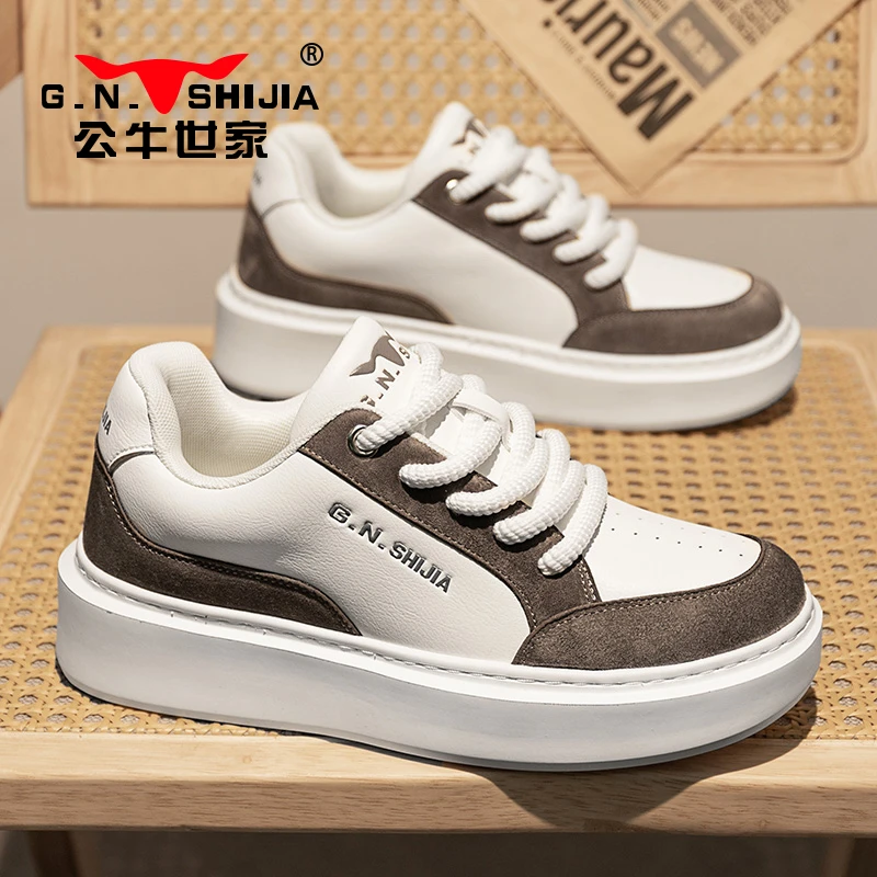 公牛世家男鞋夏季新款高级感小众增高休闲小白鞋松糕厚底板鞋