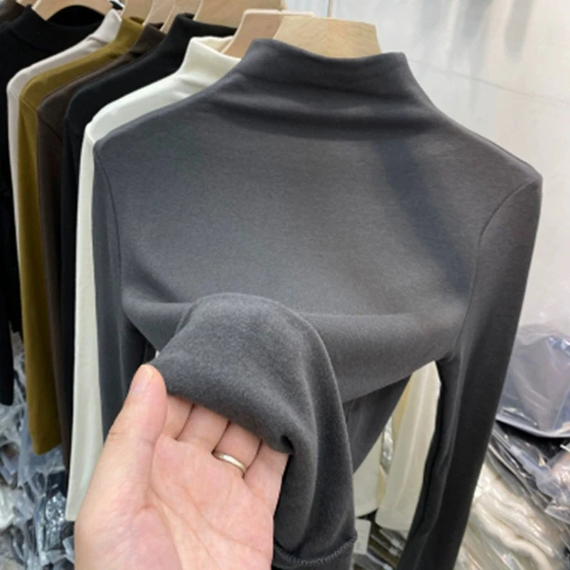 半高领德绒打底衫女内搭秋冬2023新款爆款加绒加厚保暖紧身上衣潮
