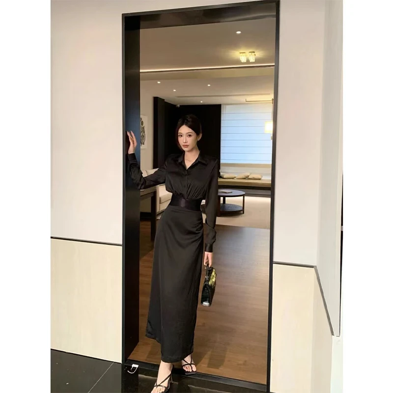 时尚穿搭女士2024气质御姐轻熟修身显瘦长袖衬衫高腰显瘦包臀长裙