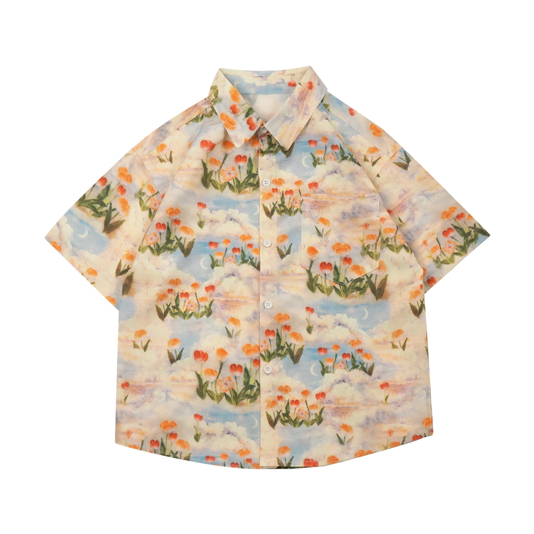 现货【遇见美好】男童夏款衬衫中大童印花休闲度假风潮流Y56454