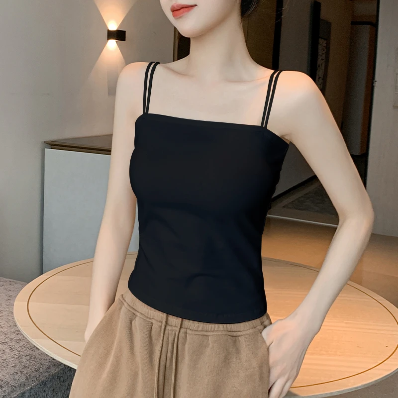 棉质吊带背心女外穿2024新款夏季一字肩美背内搭打底黑色修身上衣