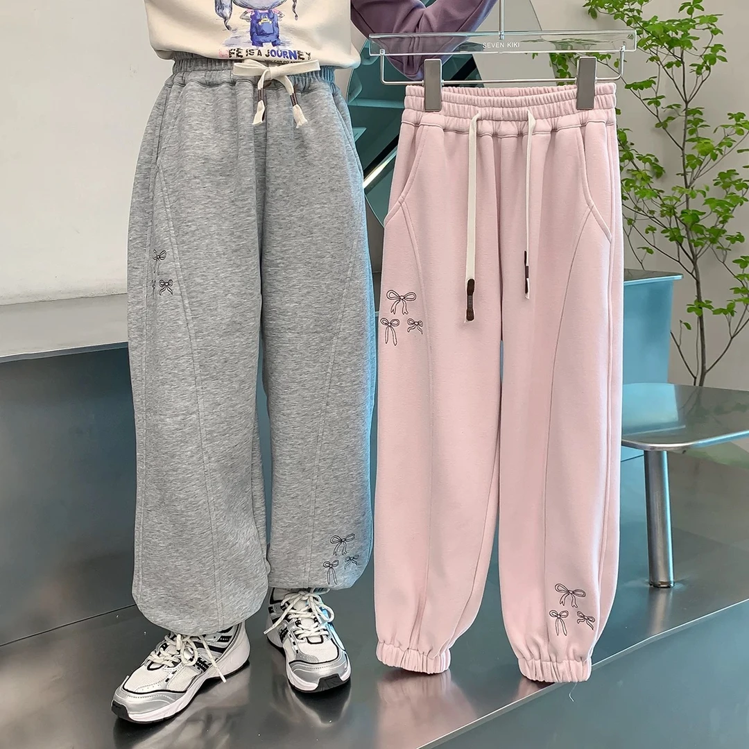 【清仓】韩版东大门三个蝴蝶结刺绣一体绒卫裤 A759 759 X