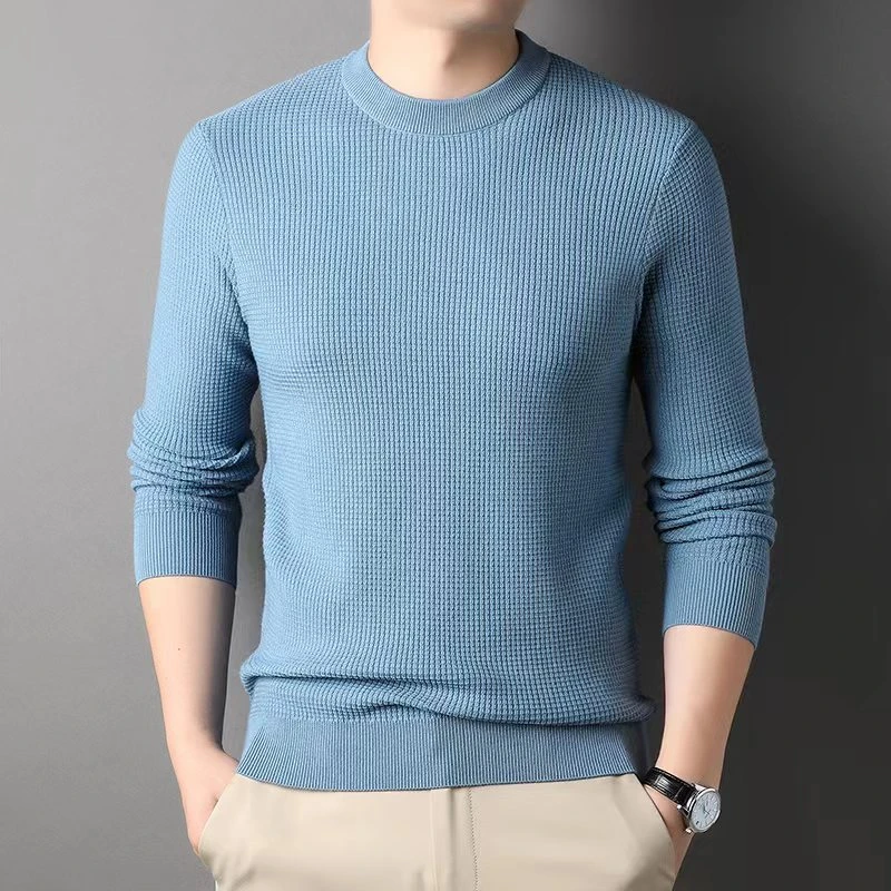 商务精品男装男士春秋长袖休闲百搭薄款纯色圆领