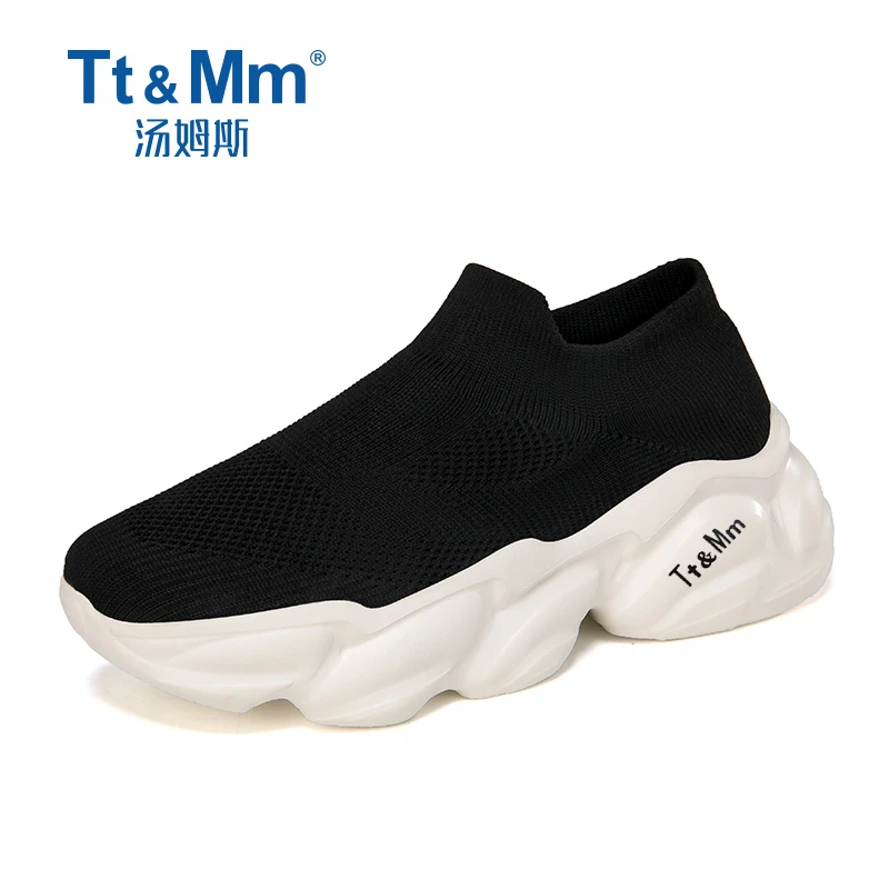 Tt&Mm/汤姆斯2024夏季女款时尚百搭透气弹力飞织鞋厚底轻便网面鞋