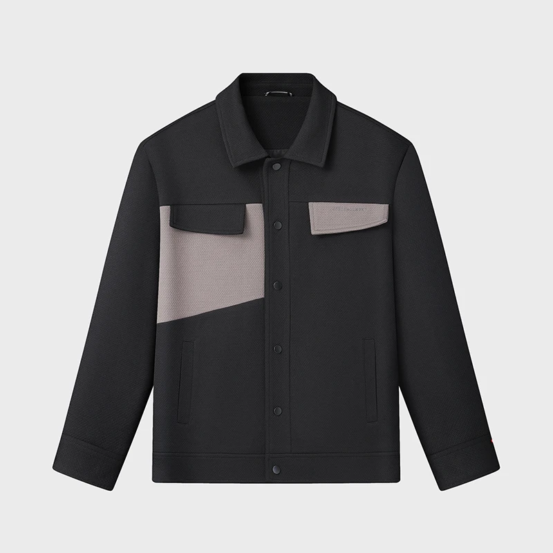 秋季新款翻领夹克男士宽松大码高级设计感拼色潮流上衣休闲男外套