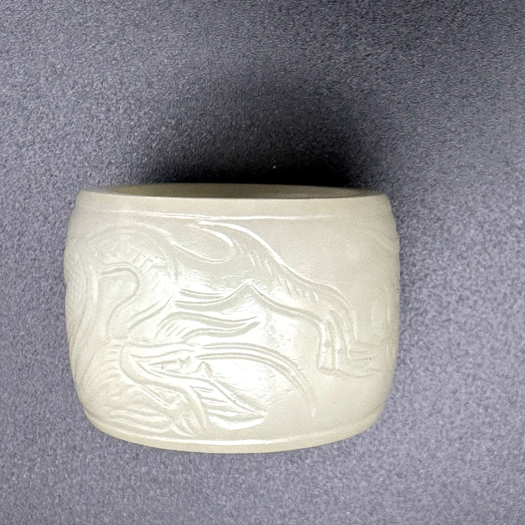 唐风格飞龙逐日戒指男士白色时尚饰品双面龙头个性复古玉石和田玉