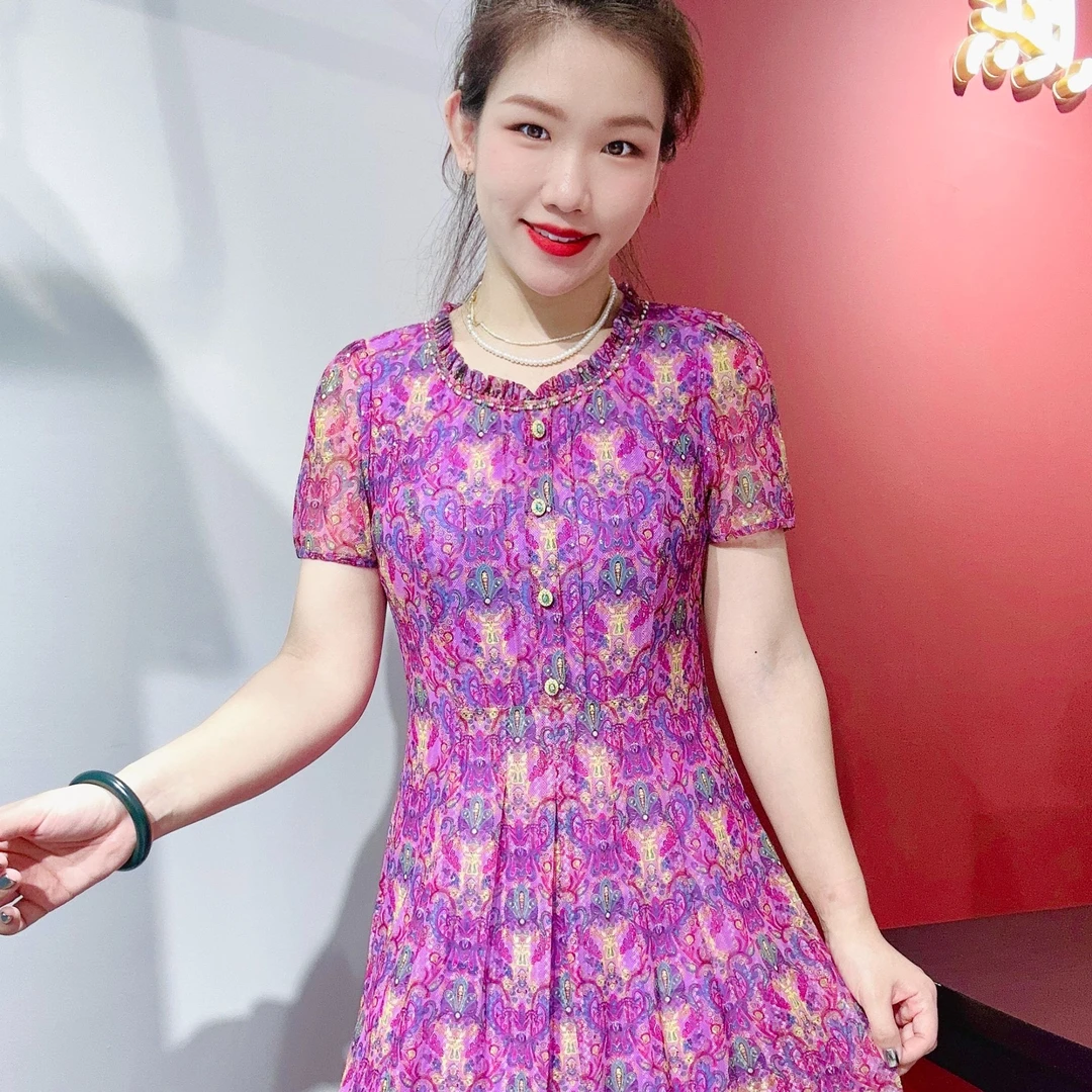 D 1332 #优雅气质妈妈装时尚夏季舒适柔软薄款弹力透气连衣裙