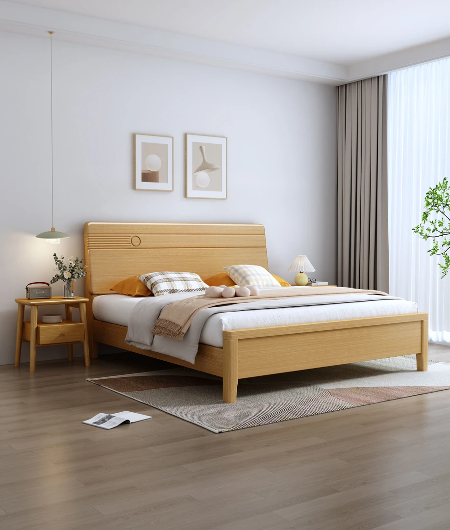 榉木世家实木床家用双人床北欧1.8现代简约1.5米原木风榉木实木床