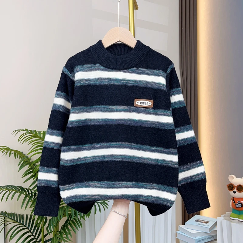 男童毛衣秋冬款2024新款中大童儿童男孩冬装打底衫冬季加绒加厚潮