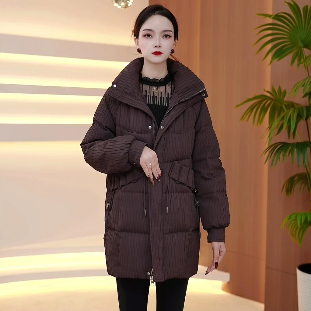 【白鸭绒】冬季女士时尚休闲宽松显瘦保暖百搭妈妈装中长款羽绒服