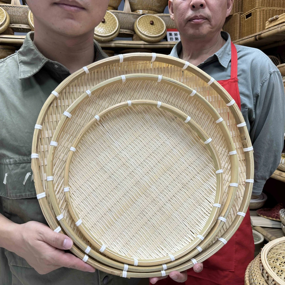 居家日用篮子装东西放东西竹筐三件套竹编水果筐竹编馒头框