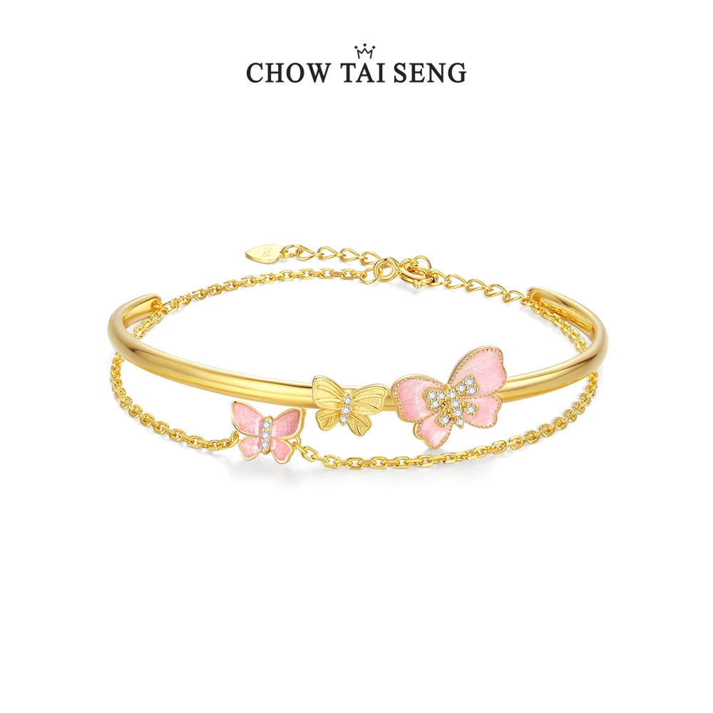 925银合成锆石手镯 周大生微醺蝴蝶甜美气质仙女荧光礼物节日礼物