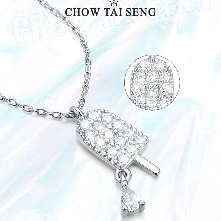 坠链均925银 周大生雪糕锁骨链项链套链吊坠可爱夏日清新首饰配饰