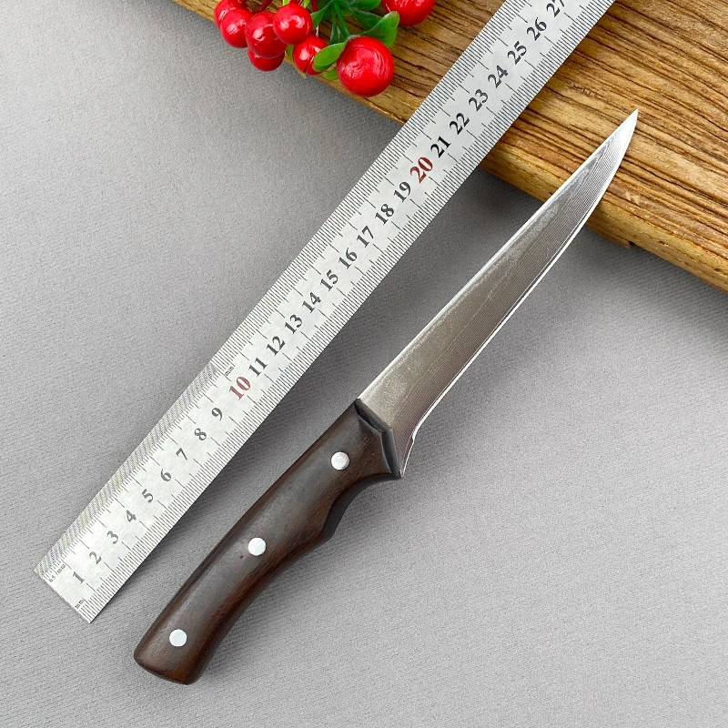 刃三/大马士革实木柄剔骨刀厨房专供切片割肉刀