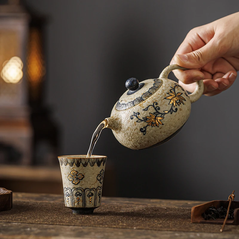 手绘描金青花缠枝莲西施壶陶瓷泡茶家用高档功夫茶具泡茶壶伴手礼